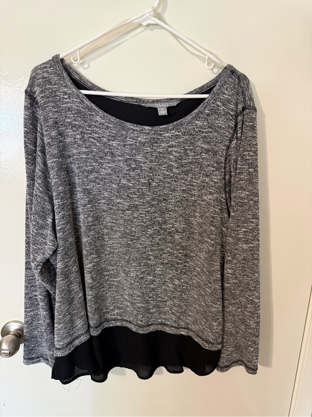 Valerie Stevens Gray Layered Hem Long-Sleeve Top with Black Trim